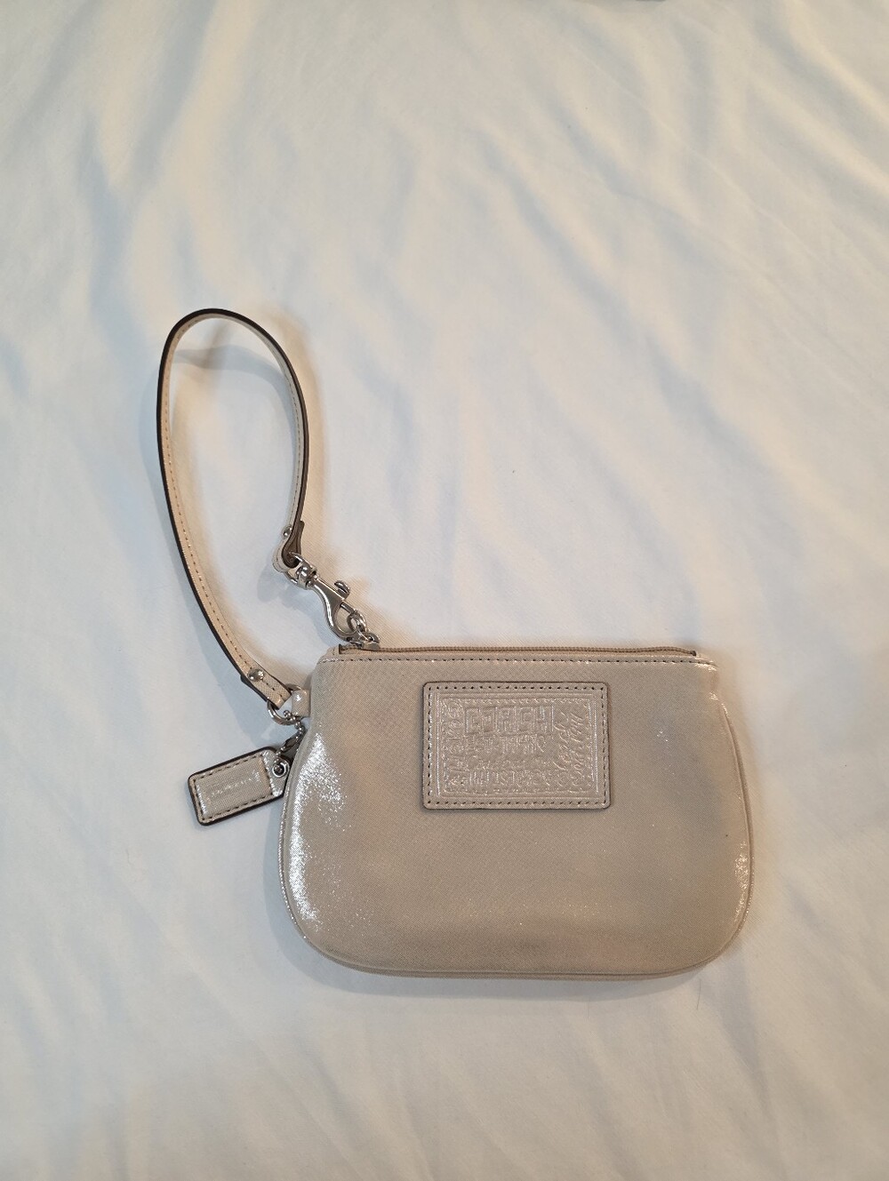 Coach Poppy Pearl Metallic Gold Wristlet Silver Hardware